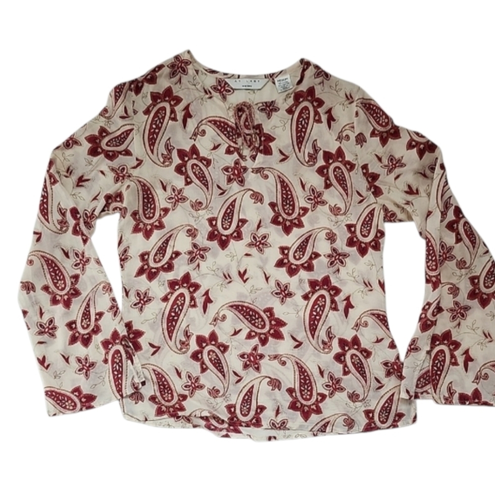 At Last New York Red Paisley Peasant Blouse S